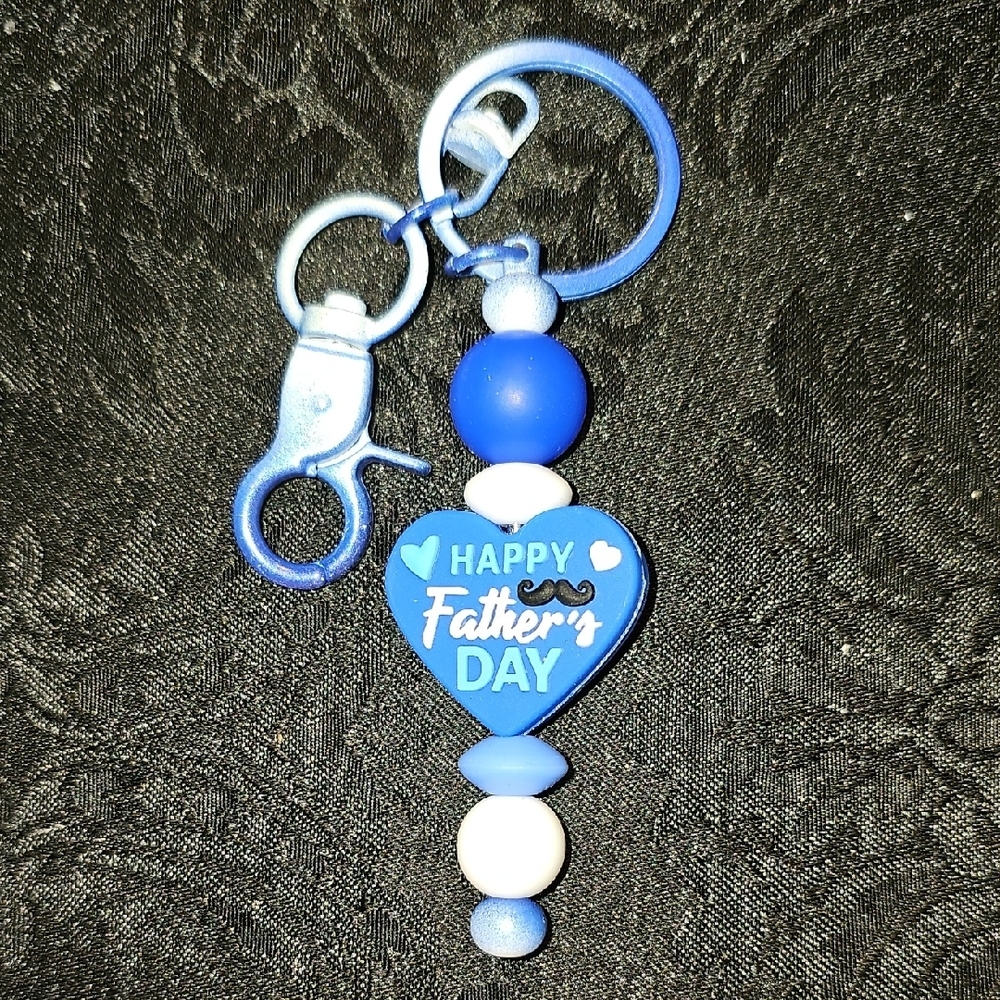 Blue and White Happy Father's Day Handmade Keychain